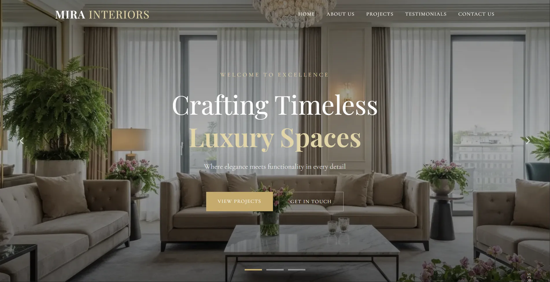 Mira Interiors featured project cards section with cinema interior projects